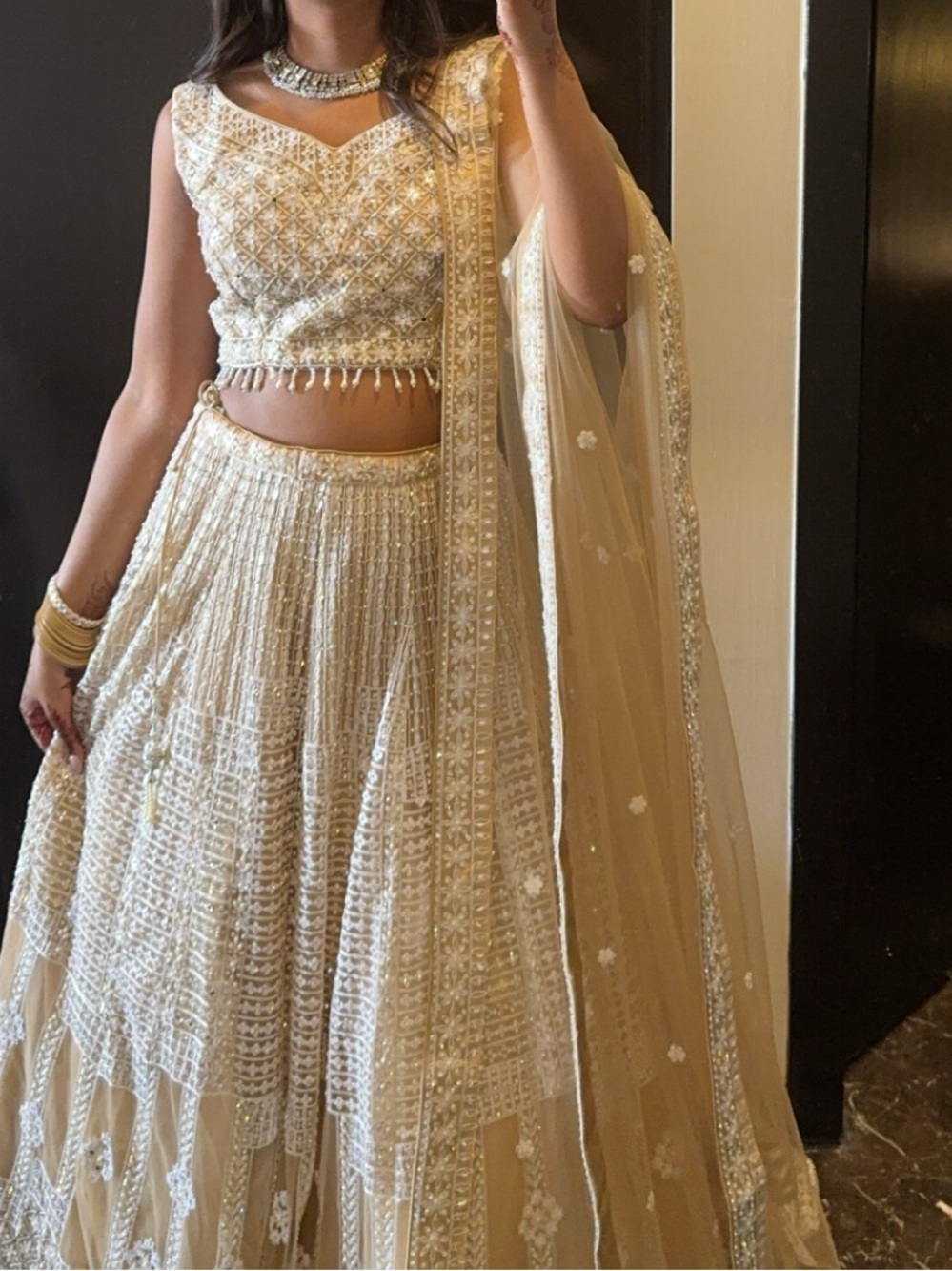 Elegant Cream Embellished Women's Lehenga Dress